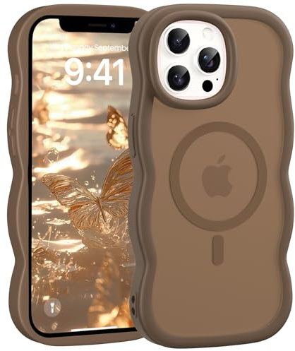 Jrkvniv Cover Magnetica per iPhone 13 Pro Custodia, Compatibile con Magsafe Cornice Cornice Ondulata Forma Traslucida Opaca Cover Morbido Silicone Protettiva Antiurto Antigraffio Case, Marrone