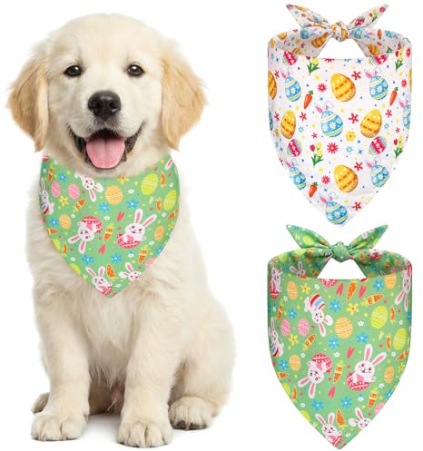 SRIZIAN 2 Stück Ostern Hund Bandanas,Osterhase Adjustable Triangle Katze Hundhalstuch, Triangle Scarfs mit Kürbis-Muster, Hund Halstuch Ostern Kostüme für Kleine Accessoires Mittlere Hunde