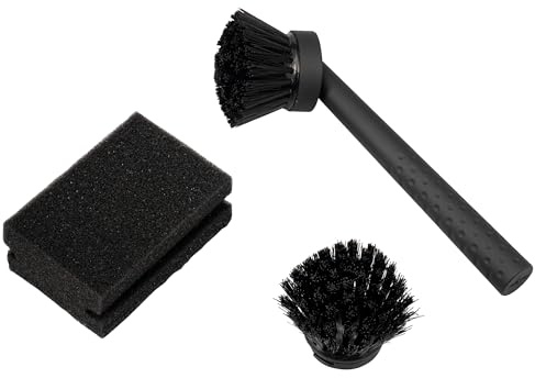 eluno Abwaschhelfer-Set, Schwarze Kunststoff-Spülbürste mit Soft-Touch-Griff inkl. Ersatzbürstenkopf und Kombischwamm mit weicher Seite und Scheuerelement, ideal für Verschiedene Oberflächen