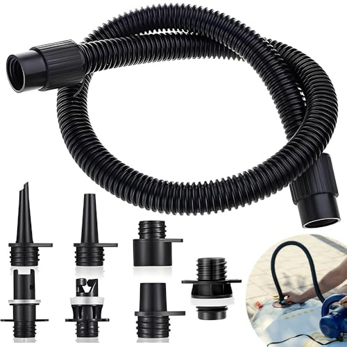 BIZOI SUP Pumpe Adapter Kit, 1M Luftpumpe Schlauch mit 7 Luftventil Düsen, Aufblasbares Boot SUP Pumpe Adapter, Luftschlauch und Elektrischem Zubehör für Schlauchboote Stand Up Paddle Board Kajak