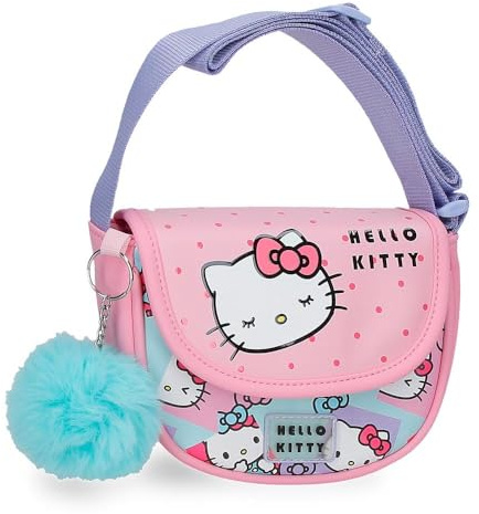 Sanrio Hello Kitty Bows Schultertasche mit rosafarbener Klappe, 16 x 14 x 5 cm, PVC