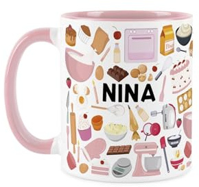 Purely Home Personalised Cake Maker Mug - Novelty Pink Tea/Coffee Ceramic Cup Baking Gifts for Cake Makers
