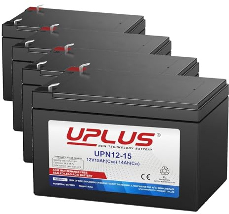 UPLUS UPN12-15 12V 15Ah Rechargeable Agm Battery with T2(F2) Terminal, SLA Battery Replacement Batteries for Golf Trolley, UPS System, Electric Scooter, Mobility, Home Alarm System (Pack of 4)