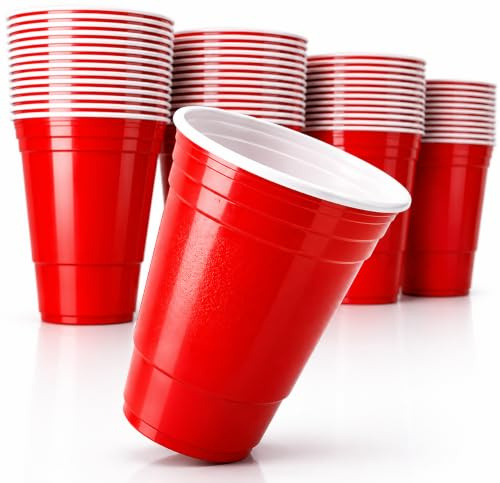 TK Gruppe Timo Klingler Beer Pong Becher wiederverwendbar – Partybecher 473 ml / 16 oz Bierpong, extra starke Red Cups, rote Plastikbecher für Camping,Partys, JGA, Festivals (250x)