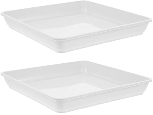 HOMOCONO Bandeja Cuadrada para Maceta 220 de Resina Plástica, 2 Piezas | Contención de Fugas y Riego Inferior, Base Estable para Interior, Blanco, Uso en Dormitorio y Escritorio
