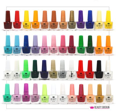 Beauty4Britain Nagellack-Set - 48 moderne Farbtöne - 5 ml - Bunte Verschlüsse - (Farbset A+B, 48 Flaschen)