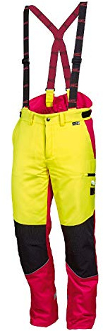 Worky NEU Forstschnittschutzhose Komfort, modern, rot/Neongelb, gut sichtbar, Gr. 48-62