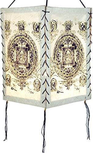 GURU SHOP Lokta Papier Hänge Lampenschirm, Deckenleuchte aus Handgeschöpftem Papier - Buddha Mandala Weiß, 28x18x18 cm