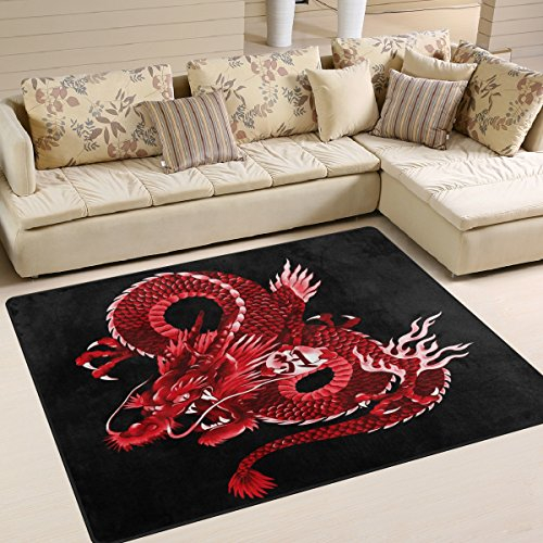 Use7 Japanischer roter Drachen-Teppich für Wohnzimmer, Schlafzimmer, 160 x 122 cm
