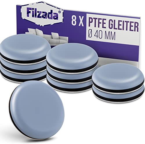 Filzada® 8X Teflongleiter Selbstklebend - Ø 40 mm (rund) - Profi Möbelgleiter/Teppichgleiter PTFE (Teflon)