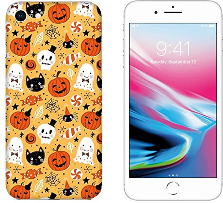 Generico Cover compatibile con Cover Apple iPhone 6s Plus Halloween Zucche Caramelle Teschio Gatto e Fantasma Rigido