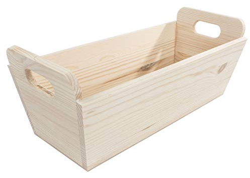 Caja decorativa multiusos de madera con asas, 35 x 14 x 13 cm, cestas de pan, frutas, macetas, plantas, semillas de hierbas para manualidades, madera natural sin pintar