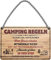 WOGEKA ART Retro Blechschild - Camping Regeln: Glücklich aufwachen - witziger Spruch als Geschenk-Idee zum Geburtstag Weihnachten zur Dekoration 18x12 cm Vintage-Design Hänge-Schild aus Metall HS485