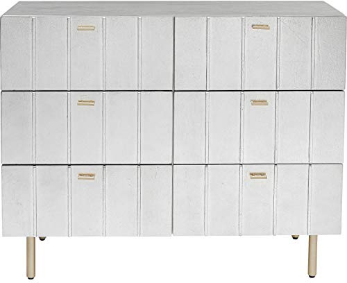 Kare Design Kommode Venice Line, Silber, 89x106x40 cm, Schrank, Aufbewahrung, mit 6 Schubladen, Holz Korpus, Stahl Beine, Wohnzimmer