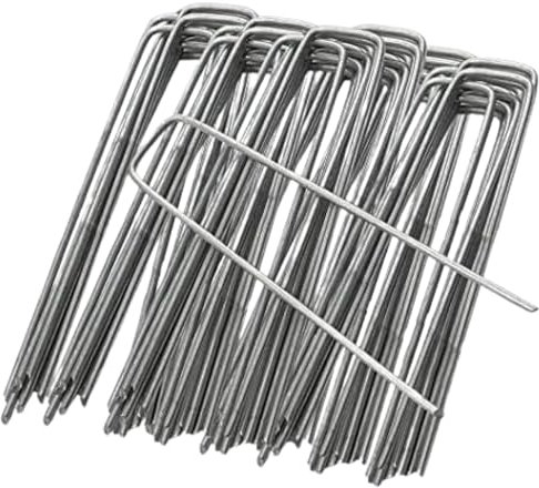 FLONATUR - Grapas para Césped Artificial - 25 Piquetas sin Arandelas - Mallas Antihierba - Piquetas Camping Suelo Duro - Clavos Jardín - Anclaje Suelo - Metal - 3mm - 15x3x15cm