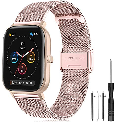Cinturino per Amazfit GTS, 20mm in Acciaio Inossidabile in Metallo per Amazfit GTR 42mm/GTS 3/2/2 Mini/2e/Amazfit Bip/Bip Lite/Bip S/Bip U/U Pro/Bip S Lite