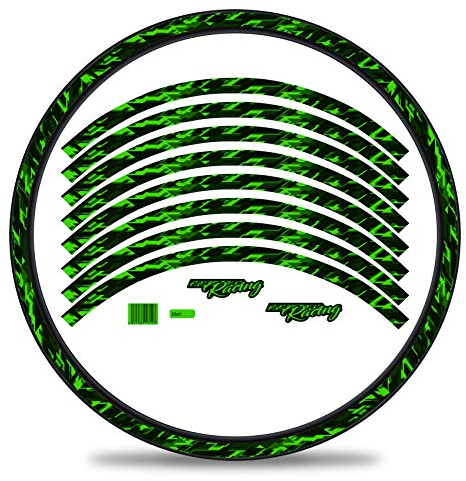 16-teiliges Set Felgenrandaufkleber Sticker für Fahrrad Felgen im Future Design Komplett Set für 27 29 für Rennrad Mountainbike MTB Laufrad RX027 (Neon Grün, Matt)