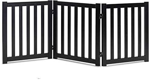 LZRS Rejilla Plegable Independiente para Perros de Madera con 3 Paneles, 61 cm de Alto, Puerta para Mascotas, escaleras, pasillos, obstáculos para Perros y Cachorros pequeños y medianos, Color Negro
