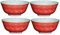 KitchenCraft Set of 4 Glazed Stoneware Bowls with Tile Flower Pattern, Red & Blue Ceramic Bowls with Footed Base, Microwave & Dishwasher Safe, 15.7 cm (6)