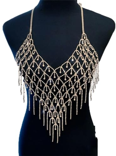 JIgeren Damen BH Sexy Strass Quaste Neckholder BH Diamant Kette Brustgeschirr Körperschmuck Golden