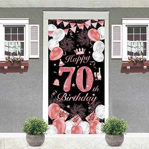 Banner 70 Geburtstag, 70. Geburtstag Deko Roségold, 70 Geburtstagsbanner, 70. Poster Hintergrund Banner, Deko 70. Geburtstag Frauen, Geburtstag Poster Hintergrund für Frauen Geburtstagsdeko Schwarz