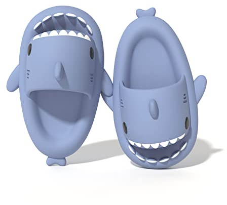 Puimentiua Pantoufles Requin Mignonnes Drôles Pantoufles Bain Hommes Pour Femmes été Plage Toboggans à Bout Ouvert Intérieur Extérieur, bleu, 36-37