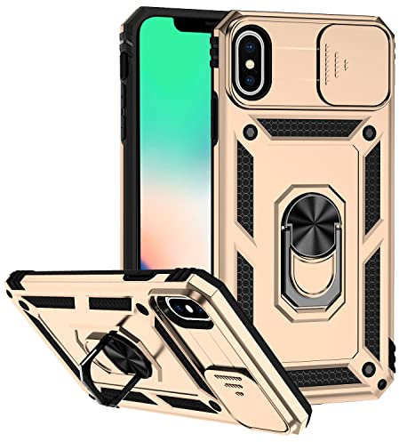 Hitaoyou iPhone Xs Max Hülle Mit Objektivschutz, Kameraabdeckung Und Ständer - Militärische Qualität, Magnetische Schutzhülle Für 6.5 Zoll (16.5 cm), Gold