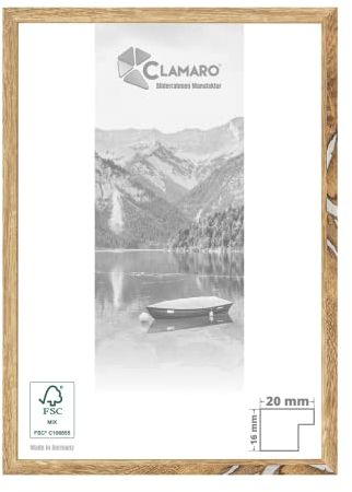 CLAMARO 'Collage 20' Bilderrahmen 30x60 handgefertigt nach Maß | Eiche Vintage Silber | Moderner 20 mm breiter Slim Design MDF Holzbilderrahmen inkl. Acrylglas, Rückwand und Aufhänger
