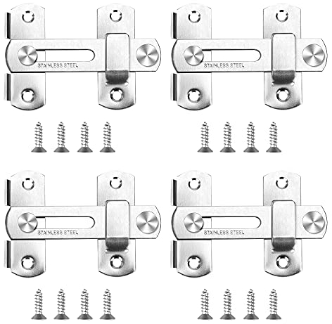 4 Stück Türriegel aus Edelstahl Flip-Riegel mit Schrauben Sicherheitsriegel für Badezimmer, Schrank, Holzzaun, Fenster, Scheunentor, Haustierkäfig (Silber Gebürstet)