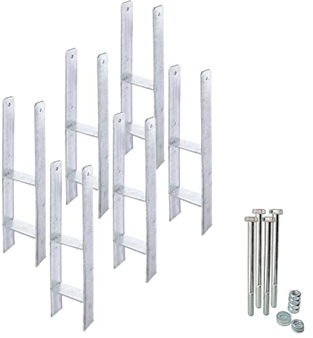 siwitec 6er-Set H-Pfostenträger mit Befestigungsmaterial | Materialstärke 6 mm | Länge 800 mm | Breite 91 mm | feuerverzinkt | zum Einbetonieren | CE-Kennzeichnung