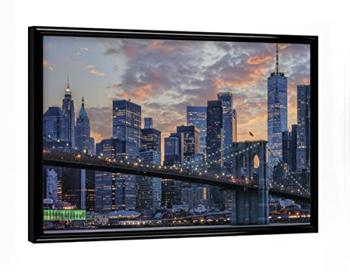 artboxONE Poster mit schwarzem Rahmen 18x13 cm Städte New York bei Sonnenuntergang - Bild ny berühmt Brooklyn