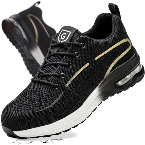 YEKOYIOO Sicherheitsschuhe Herren rutschfest Arbeitsschuhe Leichte Stahlkappenschuhe Atmungsaktiv Stahlkappe Schutzschuhe Damen Gold 40 EU