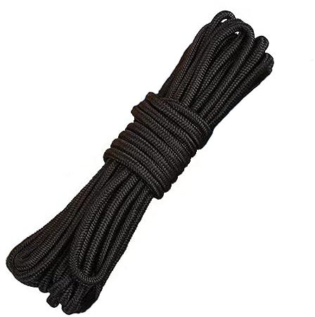 Arightmu 2MM Braided Rope Nylon Cord 20M - Heavy Duty Clothesline, Tent Guyline, Multi-Purpose Bungee Cord for Camping, DIY, Outdoor | Weatherproof & Durable Weave (Black)