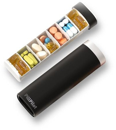 PillPilot Pill Box - 7 Day Organiser for Tablet Medicine, Weekly Travel, Daily Dossett Case, Medication Organizer, Pillbox Supplement Holder, Pills Sorter, Tablets Containers Vitamin, Black