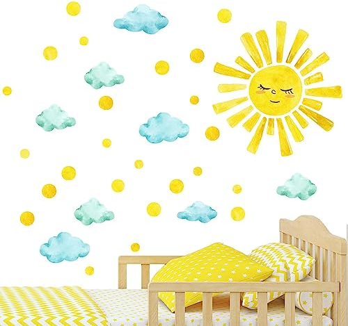 Wandtattoo Kinderzimmer Sonne | Abnehmbare Aufkleber Wolken Kinder Wandtattoos - Cartoon-Sonnenaufkleber, Wanddekoration für Spielzimmer, Wohnzimmer, Schlafzimmer, Decke, Kinderzimmer Geruwam