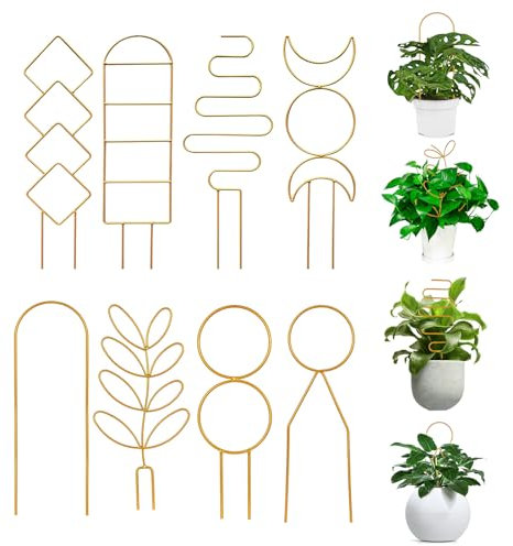Rankgitter für Topfpflanzen, Metalldrahtpfahl für Kletterpflanzen, Zimmerpflanzenliebhaber, Rankgitter für Garten, Topfpflanzen, Hoya, Pothos, Blume, Monstera (Gold)