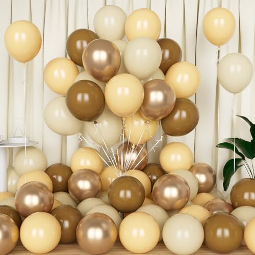 Eitolo Brown Apricot Balloons, 50PCS 12 Inch Retro Beige Nude With Champagne Gold Metallic Balloons for Safari Themed Birthday Baby Shower Boho Wedding Anniversary Party Decoration