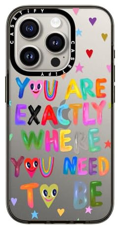 CASETiFY Kompakte Schutzhülle für iPhone 15 Pro [Schlank/Schutz vor Stürzen aus 1,2 m Höhe/Kabelloses Laden] - You Are Exactly Where You Need to be - Transparent Schwarz