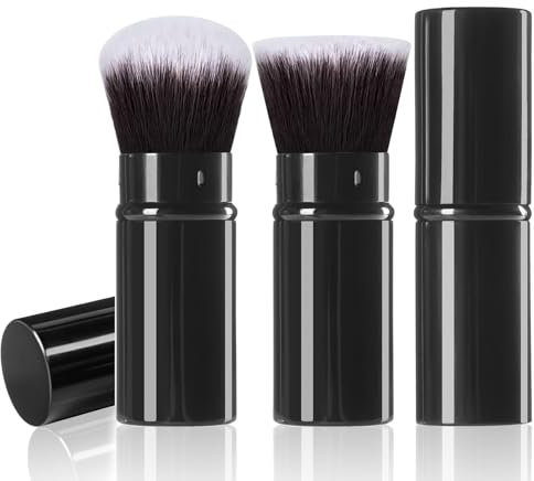 Keriloo Lot de 2 pinceaux de maquillage rétractables Kabuki de voyage pour fond de teint, fard à joues, liquides, bronze, polissage, crème solaire, cosmétiques impeccables