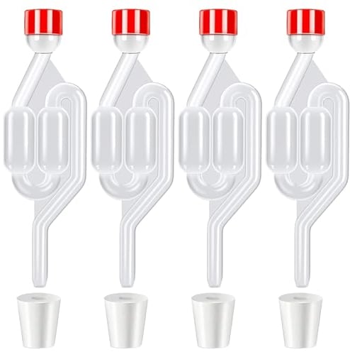 4 Unidades Tubo de Fermentación Airlock Esclusas con 4 Tapón de Goma de Plástico Válvula Antirretorno Desague Burbujeador,Esclusa para Secundaria de Cerveza Fermentada con Jugo Puro y Vino Tinto