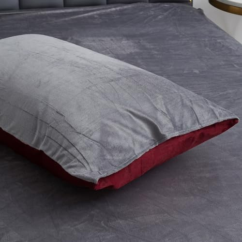 Luofanfei Warme Winter Kissenbezug 40x80 2er Weinrot Rot Grau Samt Plüsch Flanell Fleece Flauschig Microfaser Kissenbezüge Set Uni Kissenhülle im Umschlagstil 2 Stück