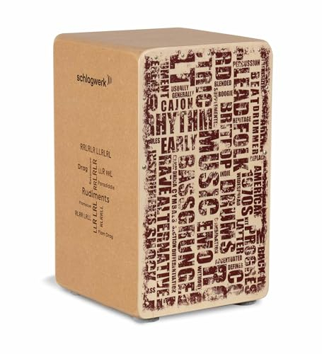 Schlagwerk CP85 Cajon Rudiments Styles Large - Cajon Instrument mit zwei Snare Teppichen 50 x 30 x 30 cm - Naturholz Birke mit stylischem Designaufdruck auf der Front - Made in Germany