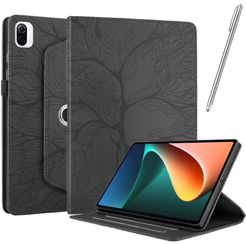 Netany Rotating Custodia per Xiaomi Pad 5 / Pad 5 Pro, con penna PU Pelle Flip Cover, con portapenne Supporto Rotazione 360 Protettiva Cover [Auto Sveglia/Sonno] - Nero