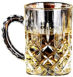 CAPIJIONG Vasos de cerveza de vidrio para el hogar de gran capacidad, grabado transparente con asa, taza gruesa resistente al calor, tamaño pequeño, 200 ml