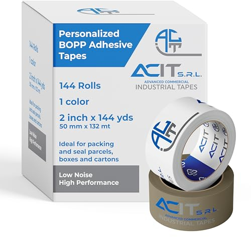ACIT Personalisiertes Klebeband, Verpackungsband für Pakete und Umzugskartons, personalisiertes Klebeband mit Logo, 144 Rollen in einer Farbe, 66 oder 132 m (132 m)