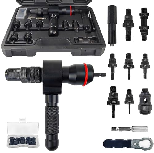 7 Pezzi Attacco per Rivetti per Avvitatore a Batteria, Rivettatrice a Batteria per Rivetti Ciechi da 3.2-6.4mm e Rivetti Filettati M3-M12, per Alluminio, Rame e Acciaio