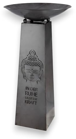 BUSDUGA 4465 Metall Schalenständer Buddha, In der Ruhe liegt die Kraft 95x50cm, Metallständer mit Pflanzschale Pflanzenständer Dekoständer