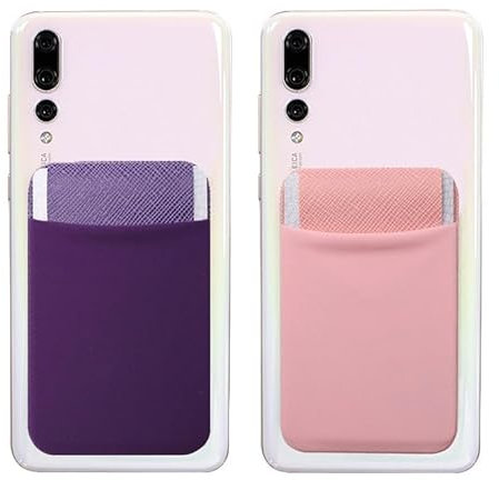 Mizi (2 Pack Adhesive Phone Wallet with Flap, 4 Cards Holder for Back of Stick on Phone Cases for iPhone/Android/Samsung Galaxy - (Pink/Purple)