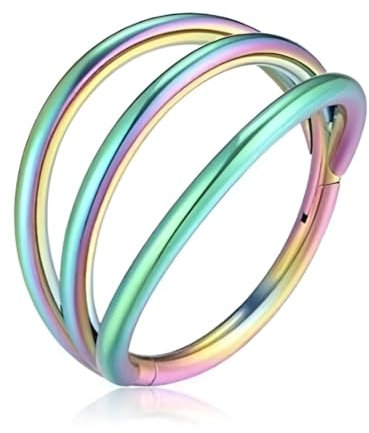 Decentraland 1 Stück 16G Regenbogen-Durchmesser 8 mm 316L Dreikreis-Edelstahl-Scharnier-Nasenring-Knorpel-Ohrringe Septum-Ring Daith-Tragus-Ohrringe Segmentierte Clicker-Lippenpiercing-Schmuck