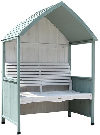 SBCWH Garden Arch House with Bench Seat, Outdoor Solid Wood Simple Double Park Chair for Lawn Courtyard Balcony, Weather Resistant Terrace Benches with Roof